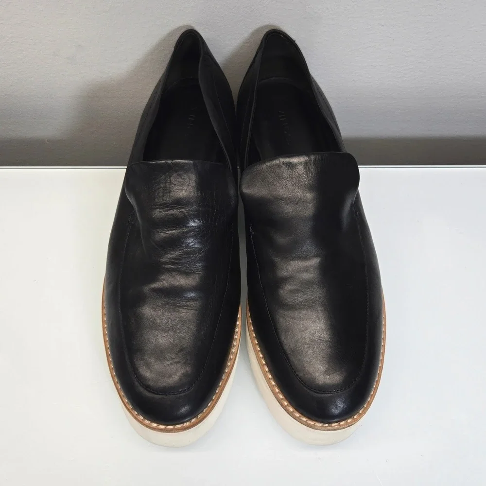 Vince Platform Loafers 10 Zeta Black Leather Slip On Shoes‎ Minimalist Comfort
